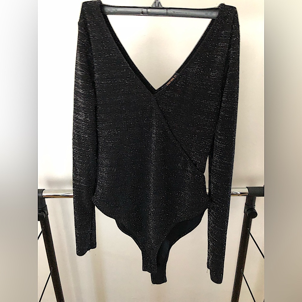 Forever 21 black glitter blouse top bodysuit